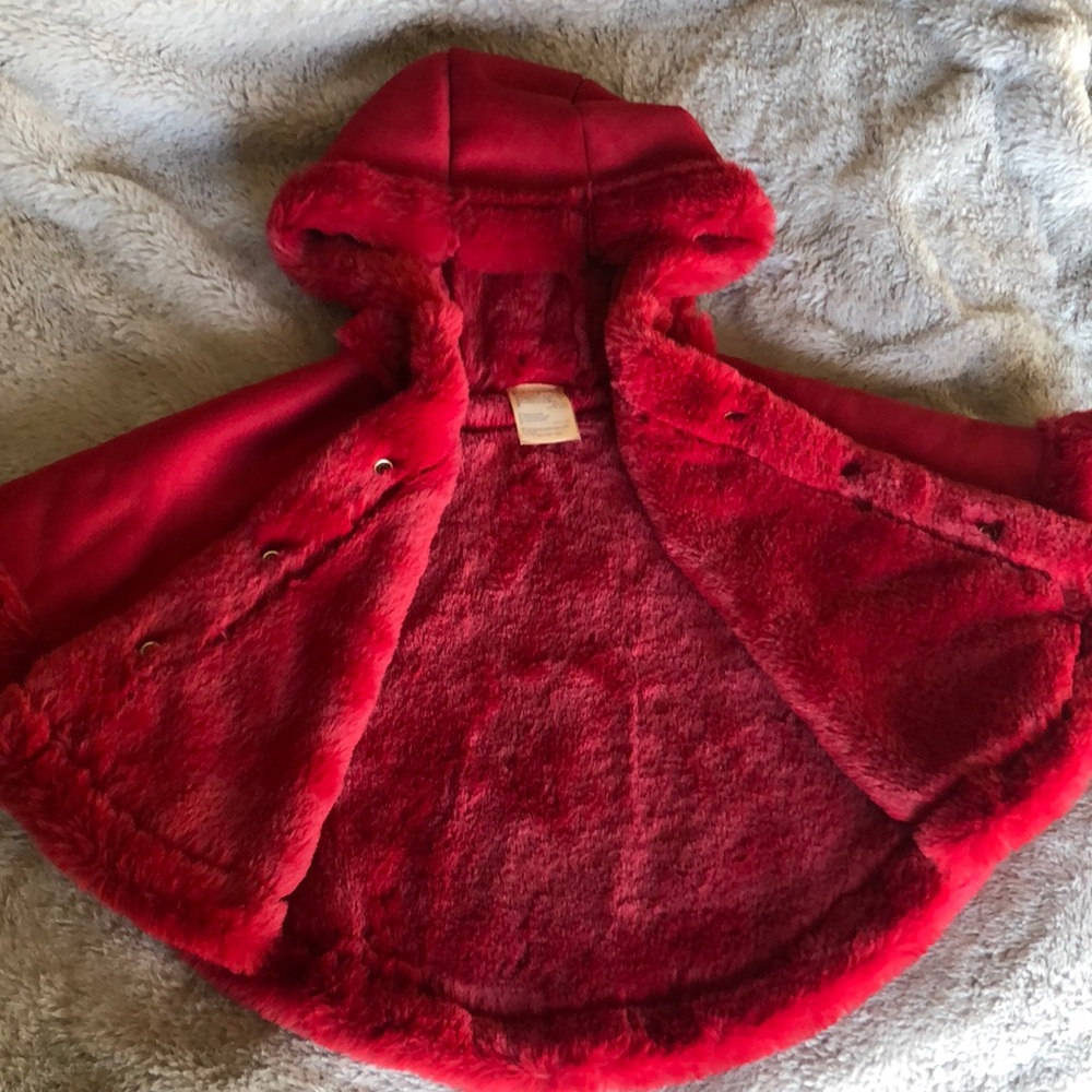 First Impressions red poncho, 6-9 months